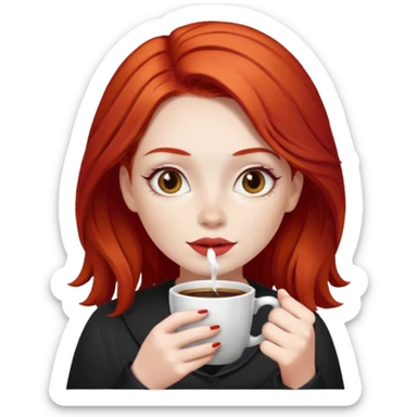 Red hair girl, white skin, drinking coffee sticker