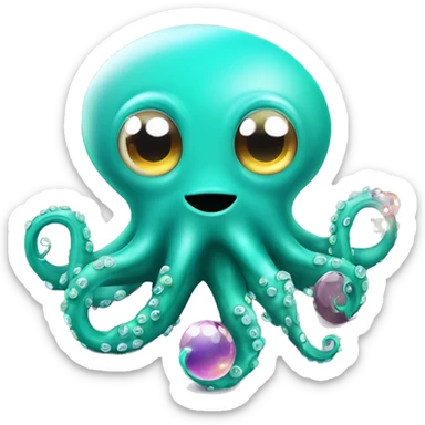 Turquoise cute little octopus with a crystal ball sticker