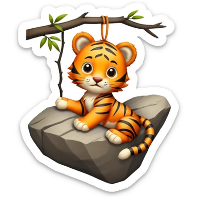 baby tiger rock climber hanging from rock sticker