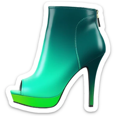 Realistic isolated top front view of a pair of dark teal,lime green,mint green and emerald green ombre high heel peep toe ankle bootie boots. sticker