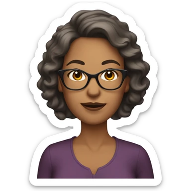 Tan mom with dark brown wavy hair and reading glasses sticker