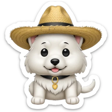 Perro blanco con negro con un sombrero de paja  sticker