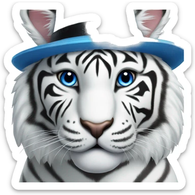 white tiger with blue eyes wear a black hat sticker