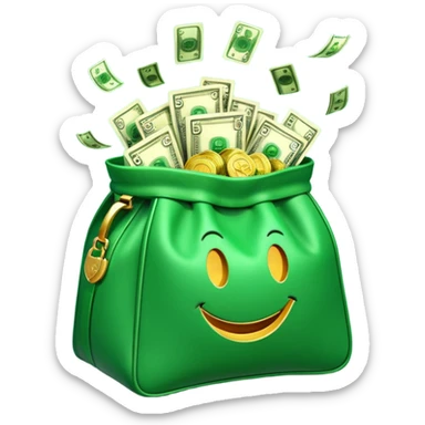 

3D emoji style, big bag of money, flying dollar bills, rich casino vibe, smooth lighting, high detail, clean edges, transparent background



 sticker