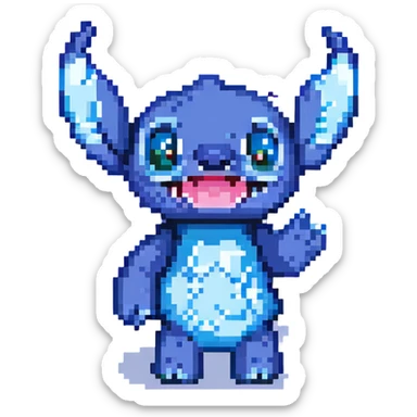 Pixel art Stitch waving with bright colors sticker