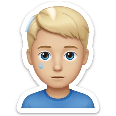 boy with blonde hair, blue eyes and brown shirt sticker