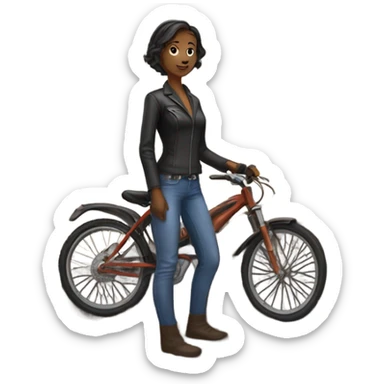 Female bike rider next to cow poop sticker
