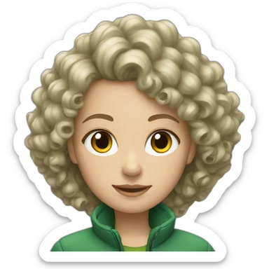 white girl with curly hair in green jacket sticker