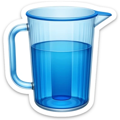 A large clear glass mug with a bright blue liquid inside. Mug had no curve to it, up and down with ridges. Similar to a beer mug. For a drink called a trashcan sticker