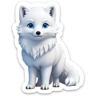 cinematic-arctic-fox-realistic-full-body-standing-emoji,-fluffy-tail-curled-slightly-around-its-paws,-thick-pure-white-fur-blending-into-the-snowy-landscape,-head-tilted-dramatically,-bright-blue-eyes-glistening-with-intelligence,-simplified-yet-realistic-focused-features,-highly-detailed,-glowing-with-an-almost-sarcastic-glow expressive eyes sticker