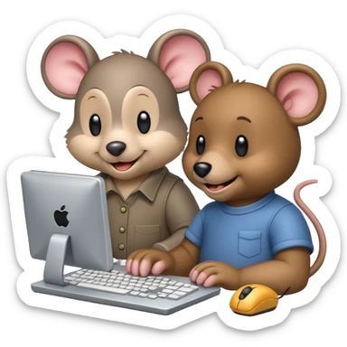 mouse and bear working on a computer but as a favucon sticker