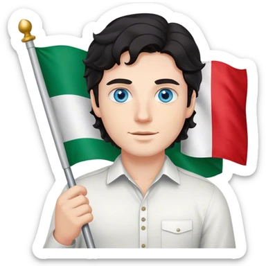 white guy blue eyes wavy black hair holding italian flag sticker