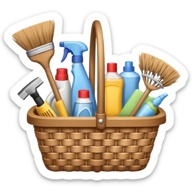 basket with cleaning equipment sticker