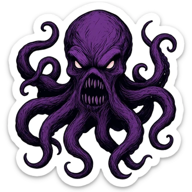 Remove the nose, make the octopus look scary, keep the purple color, with no background. Maintain the original style and details of the octopus while making it look scary and purple. sticker
