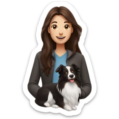 black border collie and woman with long brown hair sticker