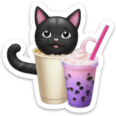 black cat next to taro bubble tea sticker