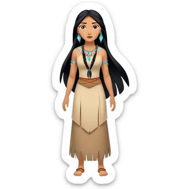 full body Pocahontas with Native American dress, long black hair, minimal style sticker