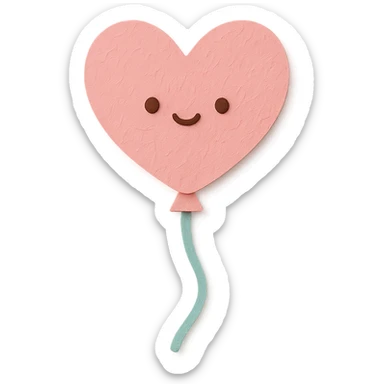 cute pink heart balloon, floating, soft pastel palette, tiny kawaii face, no arms or legs, full body, paper craft style sticker