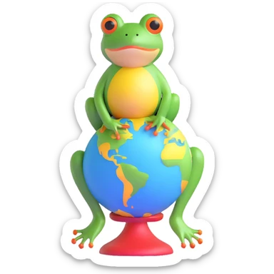 glamorous frog in a choker, standing on a globe sticker