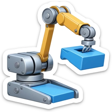 robot arm which is picking blue block on conveyor belt sticker