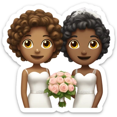 Two lesbians getting married one has curly brown hair and the other one has straight short hair  sticker