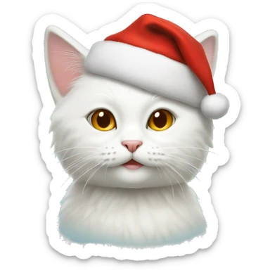 White cat with a Santa Claus hat sticker