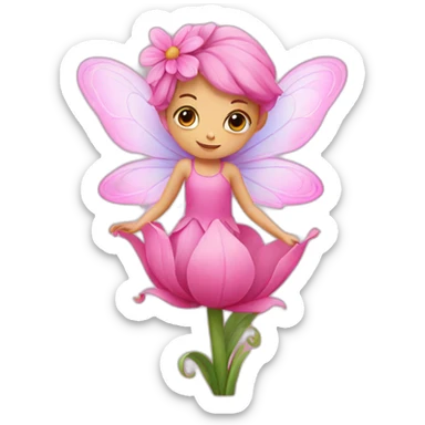 Pink fairy on a flower sticker