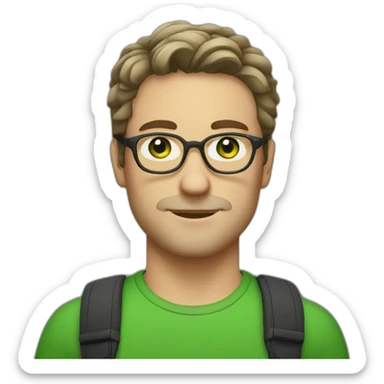 white man,glasses, dark hair, green eyes, facial stubble sticker