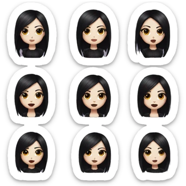 Goth girl middle length black hair with natural lipstick  sticker