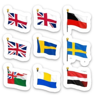 combined great britain, europe, sweden & UAE flags sticker