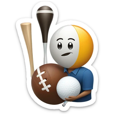 football player with bowling ball and golf club sticker