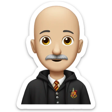 Skinny bald man with a mustache dressed in Harry Potter get up sticker