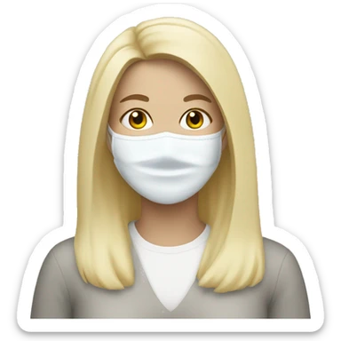 blonde woman with white face mask sticker