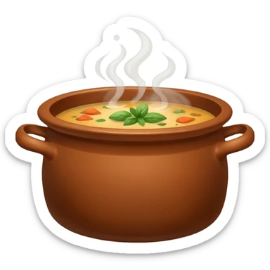 brown pot with soup sticker