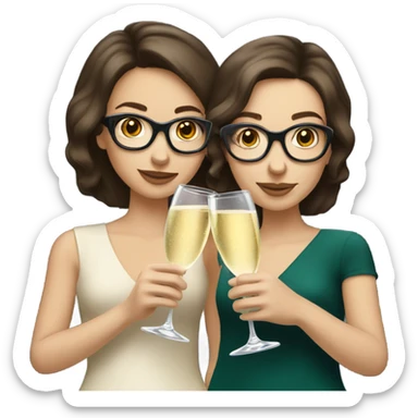 two caucasian brunette girls champagne sticker