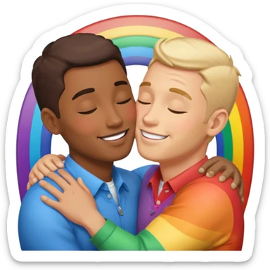 make 2 seductive men kissing and holding flying on a rainbow sticker