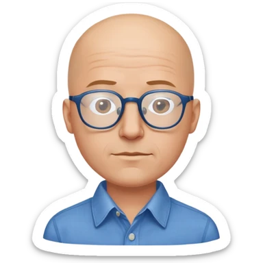 bald man with glasses on his head in a blue button up shirt sticker