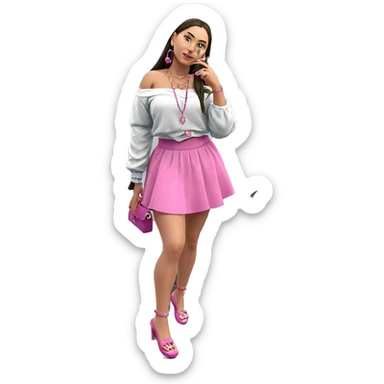 girl in pink outfit with accessories sticker
