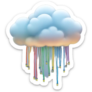 Cloud with fibre optic cables descending down and outward sticker