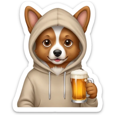 Dog wearing a hoodie with a beer in his hand  sticker