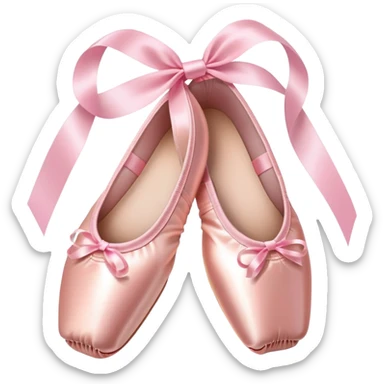 glossy pink ballet pointe shoes with satin ribbons, simple clean style sticker