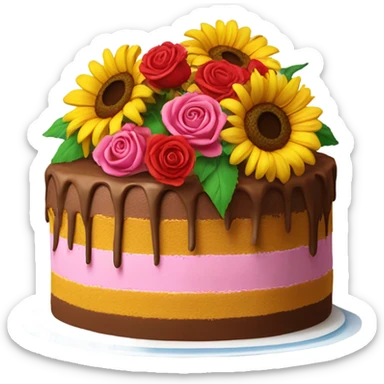 a cake that is half filled with sunflowers and half filled with roses  sticker
