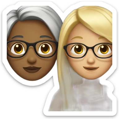 Girl with blonde hair and glasses hugging girl with long black hair and glasses sticker