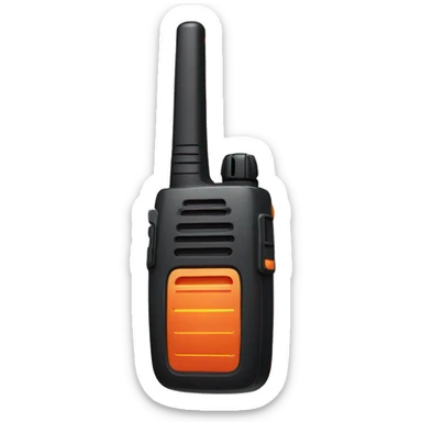 black walkie talkie with red-orange button on side sticker