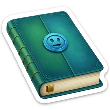 green and blue book with an abstract symbol on it sticker
