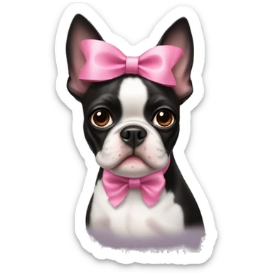 Boston terrier with a pink bow sticker