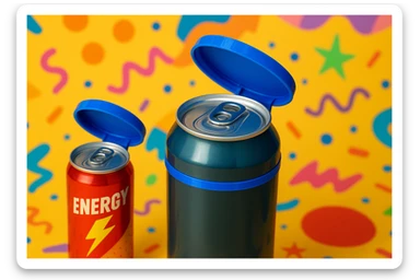 Készíts a következő jellemzőkre a mellékelt fotó felhasználásával a szöveghez illő képet, 1000x600px-es méretűt, fiatalos, dinamikus, megnyerő,változatos, színes, valósághű fotók legyenek!
„Az összes aludobozodra használhatod”
Két fajta méretben gyártott kupakot minden forgalomban lévő italos aludobozodon használhatod, legyen az kicsi energiaital vagy nagyobb üdítős/sörös doboz. sticker