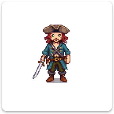 pirate character idle animation, 32-bit style, game sprite, standing with sword sticker