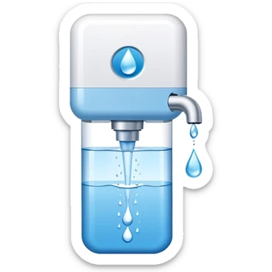 “Flat icon-style emoji of a water purifier with a simple faucet and water droplet, white and blue colors” sticker