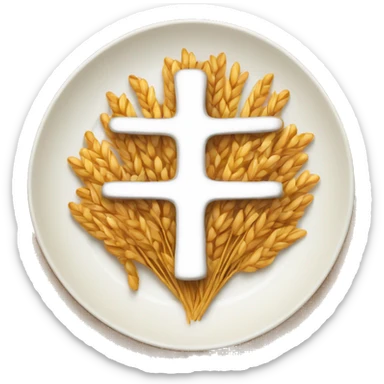a plate of cooked wheat with a cross in the middle sticker
